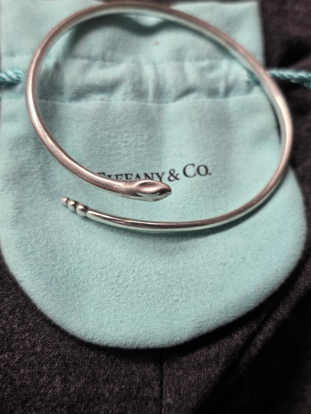 Tiffany & Co. Silver Snake Wrap Bracelet on Blue Pouch